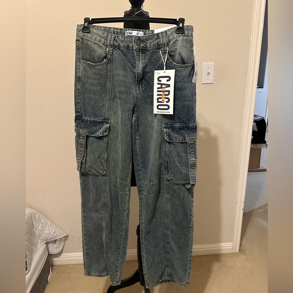 Cargo Jeans Womens Large NWT Pockets Front Bottom & Sides Baggy. Size 7/28. NWT - Picture 2 of 12